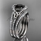 Irish celtic wedding ring Set, platinum Black Diamond trinity knot engagement ring CT7317S