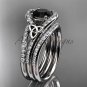 Irish celtic wedding ring Set, platinum Black Diamond trinity knot engagement ring CT7317S
