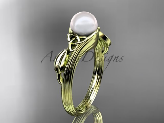 Pearl Celtic Engagement Ring Unique 14kt yellow gold Wedding Ring CTP7324