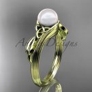 Pearl Celtic Engagement Ring Unique 14kt yellow gold Wedding Ring CTP7324