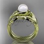 Pearl Celtic Wedding Set Unique 14kt yellow gold Engagement Ring CTP7324S