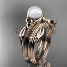 Pearl Celtic Wedding Set Unique 14kt rose gold Engagement Ring CTP7324S