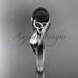 Black Pearl Celtic Engagement Ring Unique 14kt white gold Wedding Ring CTBP7324