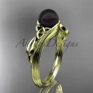Black Pearl Celtic Engagement Ring Unique 14kt yellow gold Wedding Ring CTBP7324