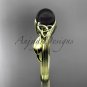 Black Pearl Celtic Engagement Ring Unique 14kt yellow gold Wedding Ring CTBP7324
