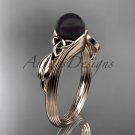 Black Pearl Celtic Engagement Ring Unique 14kt rose gold Wedding Ring CTBP7324