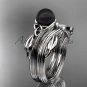 Black Pearl Celtic Wedding Set Unique 14kt white gold Engagement Ring CTBP7324S