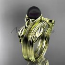 Black Pearl Celtic Wedding Set Unique 14kt yellow gold Engagement Ring CTBP7324S