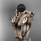 Black Pearl Celtic Wedding Set Unique 14kt rose gold Engagement Ring CTBP7324S