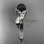 Black Pearl Floral Engagement Ring Unique 14kt white gold Wedding Ring ABP324