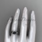 Black Pearl Floral Engagement Ring Unique 14kt white gold Wedding Ring ABP324