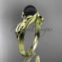 Black Pearl Floral Engagement Ring Unique 14kt yellow gold Wedding Ring ABP324