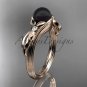 Black Pearl Floral Engagement Ring Unique 14kt rose gold Wedding Ring ABP324