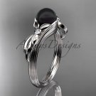 Black Pearl Floral Engagement Ring Unique platinum Wedding Ring ABP324