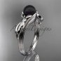 Black Pearl Floral Engagement Ring Unique platinum Wedding Ring ABP324