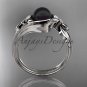 Black Pearl Floral Engagement Ring Unique platinum Wedding Ring ABP324