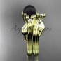 Black Pearl Floral Wedding Set Unique 14kt yellow gold Engagement Ring ABP324S