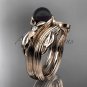 Black Pearl Floral Wedding Set Unique 14kt rose gold Engagement Ring ABP324S