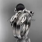 Black Pearl Floral Wedding Set Unique platinum Engagement Ring ABP324S