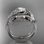 Triquetra Celtic Wedding Set Unique 14kt White Gold Leaf Ring CT7324S