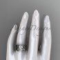 Triquetra Celtic Wedding Set Unique 14kt White Gold Leaf Ring CT7324S