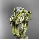 Triquetra Celtic Wedding Set Unique 14kt Yellow Gold Leaf Ring CT7324S