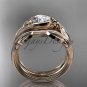 Triquetra Celtic Wedding Set Unique 14kt Rose Gold Leaf Ring CT7324S
