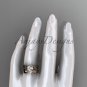 Triquetra Celtic Wedding Set Unique 14kt Rose Gold Leaf Ring CT7324S
