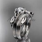 Triquetra Celtic Wedding Set Unique platinum Leaf Ring CT7324S