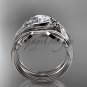 Triquetra Celtic Wedding Set Unique 14kt White Gold Leaf Ring with a Moissanite center stone CT7324S