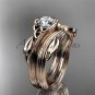 Triquetra Celtic Wedding Set Unique 14k roseGold Leaf Ring with a Moissanite center stone CT7324S