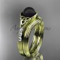 Diamond black pearl celtic knot bridal set 14kt yellow gold engagement ring CTBP7333S