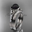 Diamond black pearl celtic knot bridal set platinum engagement ring CTBP7333S