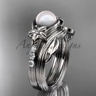 Diamonds and pearl amazing wedding set 14kt white gold floral engagement ring AP333S