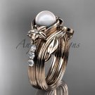 Diamonds and pearl amazing wedding set 14kt rose gold floral engagement ring AP333S