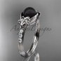 Unique diamond black pearl engagement ring 14kt white gold floral wedding ring ABP333