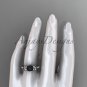 Unique diamond black pearl engagement ring 14kt white gold floral wedding ring ABP333