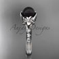 Unique diamond black pearl engagement ring platinum floral wedding ring ABP333
