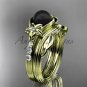 Diamonds and black pearl amazing wedding set 14kt yellow gold floral engagement ring ABP333S