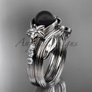Diamonds and black pearl amazing wedding set platinum floral engagement ring ABP333S
