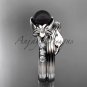 Diamonds and black pearl amazing wedding set platinum floral engagement ring ABP333S
