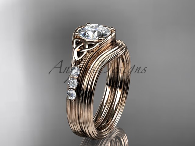 Celtic wedding sets, 14kt rose gold diamond triquetra knot engagement ring CT7333S
