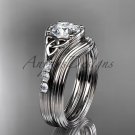 Moissanite Celtic wedding sets, 14kt white gold diamond triquetra knot engagement ring CT7333S