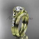 Moissanite Celtic wedding sets, 14kt yellow gold diamond triquetra knot engagement ring CT7333S
