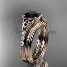Black Diamond Celtic wedding sets, 14kt rose gold diamond triquetra knot engagement ring CT7333S