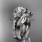 Forever One Moissanite Flower wedding sets, 14kt white gold diamond floral engagement ring ADLR333S
