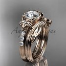 Forever One Moissanite Flower wedding sets, 14kt rose gold diamond floral engagement ring ADLR333S