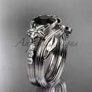 Black Diamond Flower wedding sets, 14kt white gold diamond floral engagement ring ADLR333S