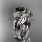 Black Diamond Flower wedding sets, 14kt white gold diamond floral engagement ring ADLR333S