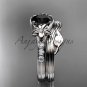 Black Diamond Flower wedding sets, 14kt white gold diamond floral engagement ring ADLR333S